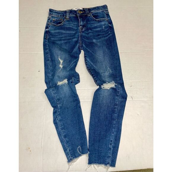PISTOLA Jeans Womens Size 25 Dark‎ Blue Wash Skinny Distressed Low Rise A7 - Picture 1 of 7
